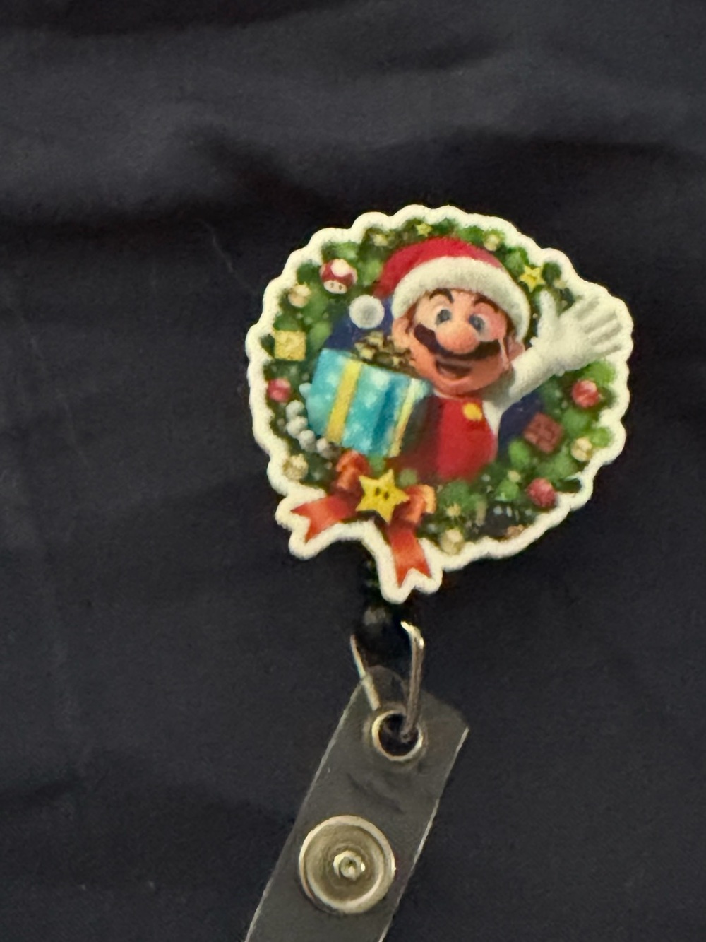 Mario Holiday Badge Reel - Red/Green Festive Design